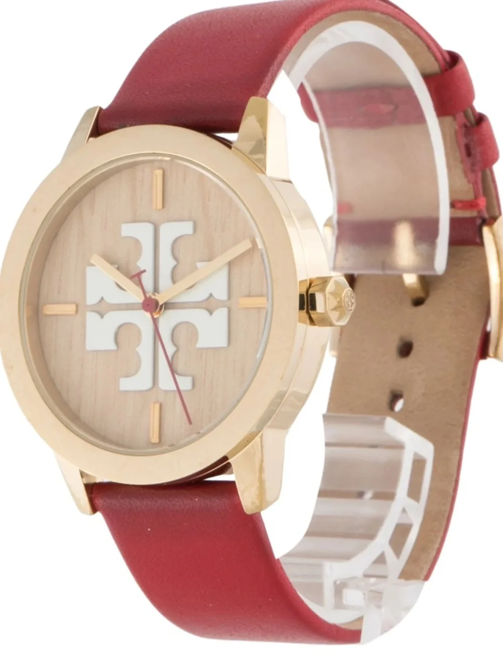 Tory Burch Red Leather Reva Watch with Gold Case 36 mm